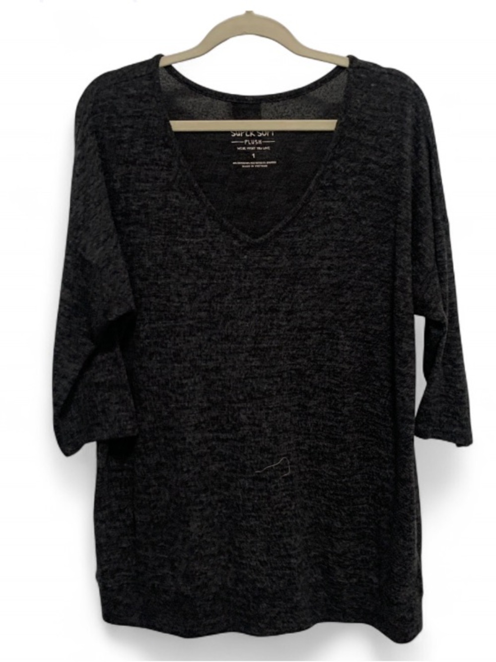 Torrid Super Soft Plush Basic Dark Gray V-Neck 3/4 Sleeve Top